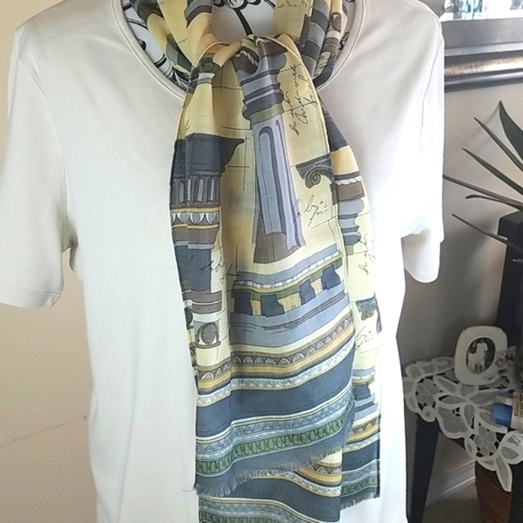 Liz Claiborne/Yellow, gray and green scarf. 70" long. - Picture 2 of 2